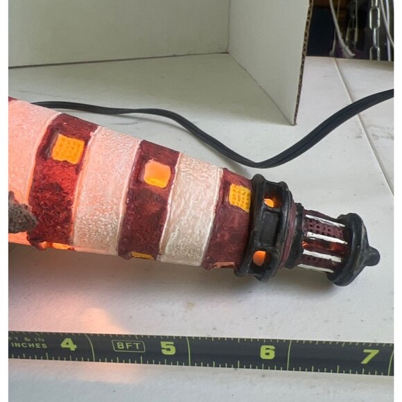 Ceramic Lighthouse Night Light or Luminary  Hand-Painted Nautical Coastal Beach - Picture 8 of 10